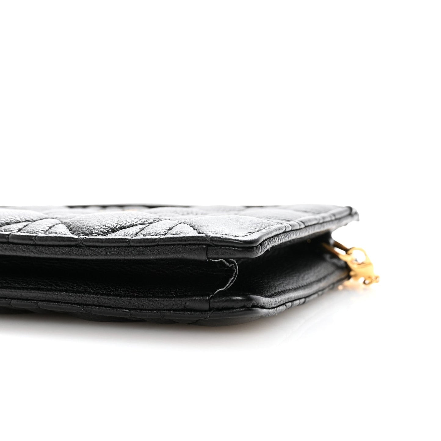 Calfskin Cannage Caro Zipped Pouch With Chain Black