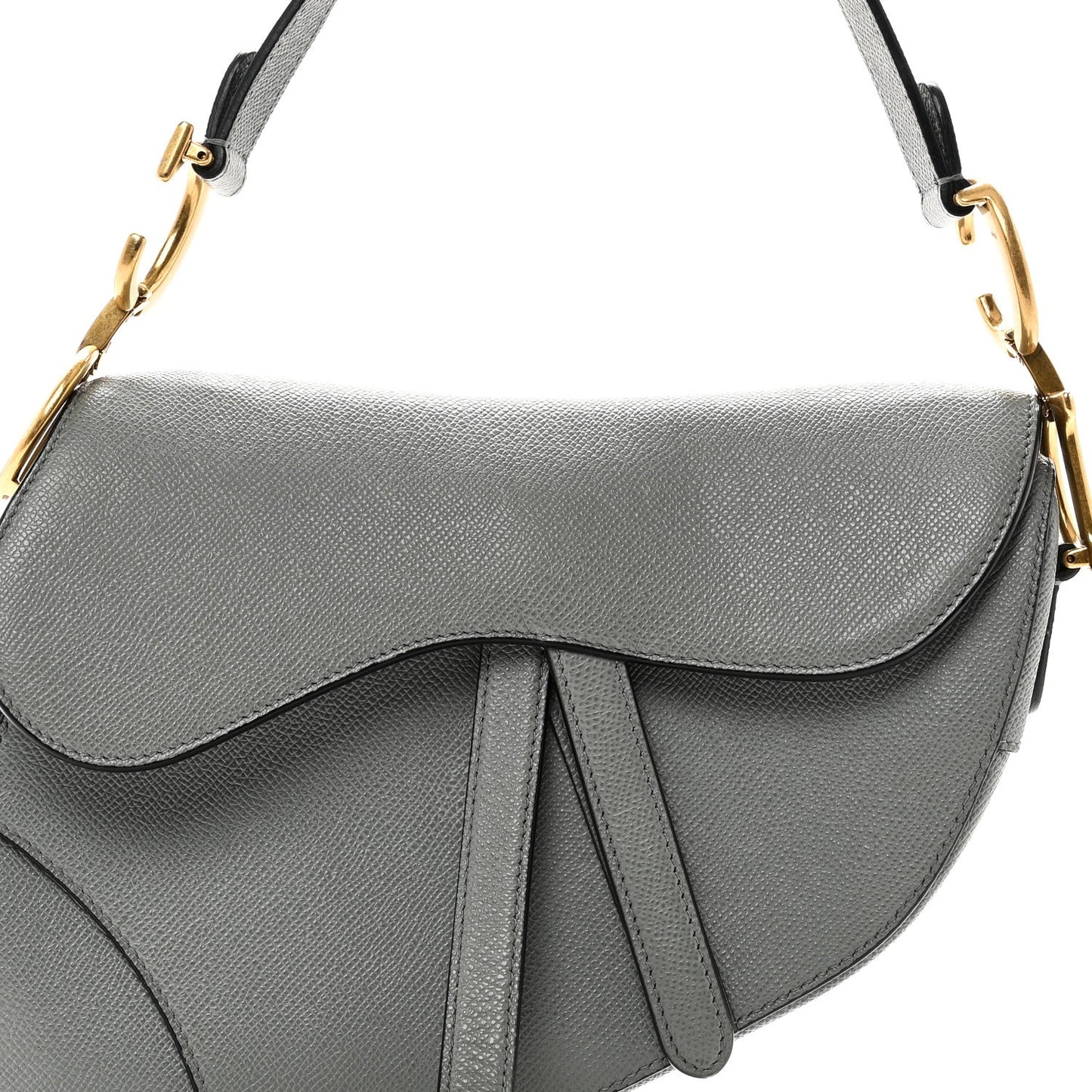 Grained Calfskin Saddle Bag Grey Stone