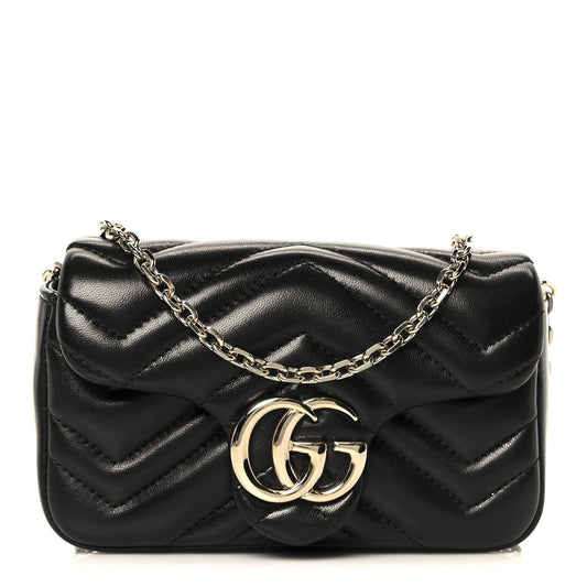 Lambskin Matelasse Mini GG Marmont Shoulder Bag Black