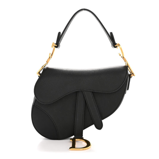 Grained Calfskin Mini Saddle Bag Black