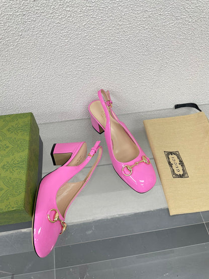 GG WOMEN'S HORSEBIT SLINGBACK 65MM IN FUSICA PINK CALFSKIN