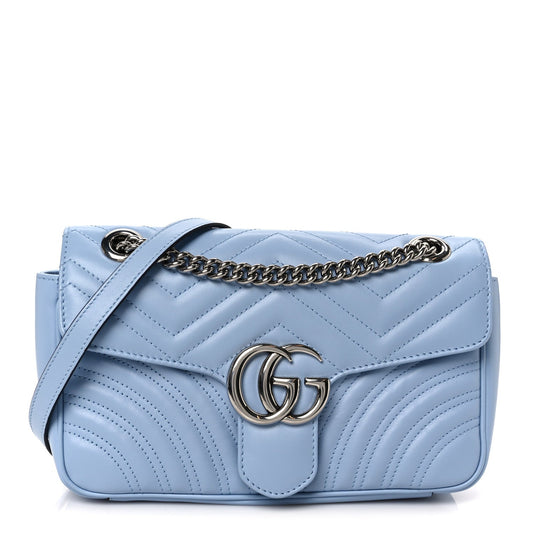 Calfskin Matelasse Small GG Marmont Shoulder Bag Porcelain Light Blue