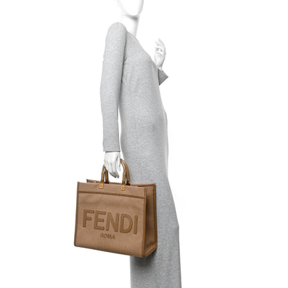 Flannel Vitello King Wool Plexiglass FF Logo Embroidered Medium Fendi Sunshine Shopper Tote Camel Sand