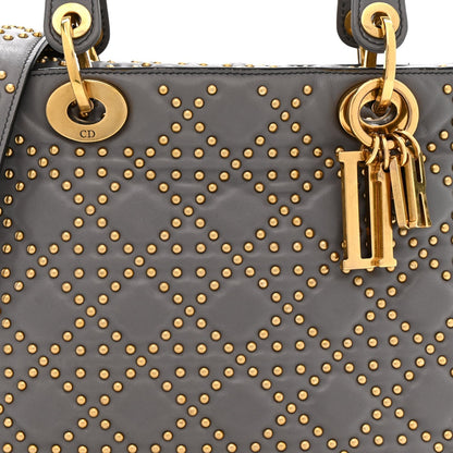 Calfskin Cannage Studded Medium Supple Lady Dior Grey
