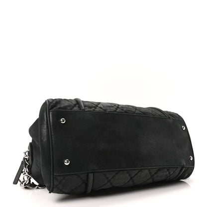 Iridescent Calfskin Quilted Relax CC Bowler Bag Black
