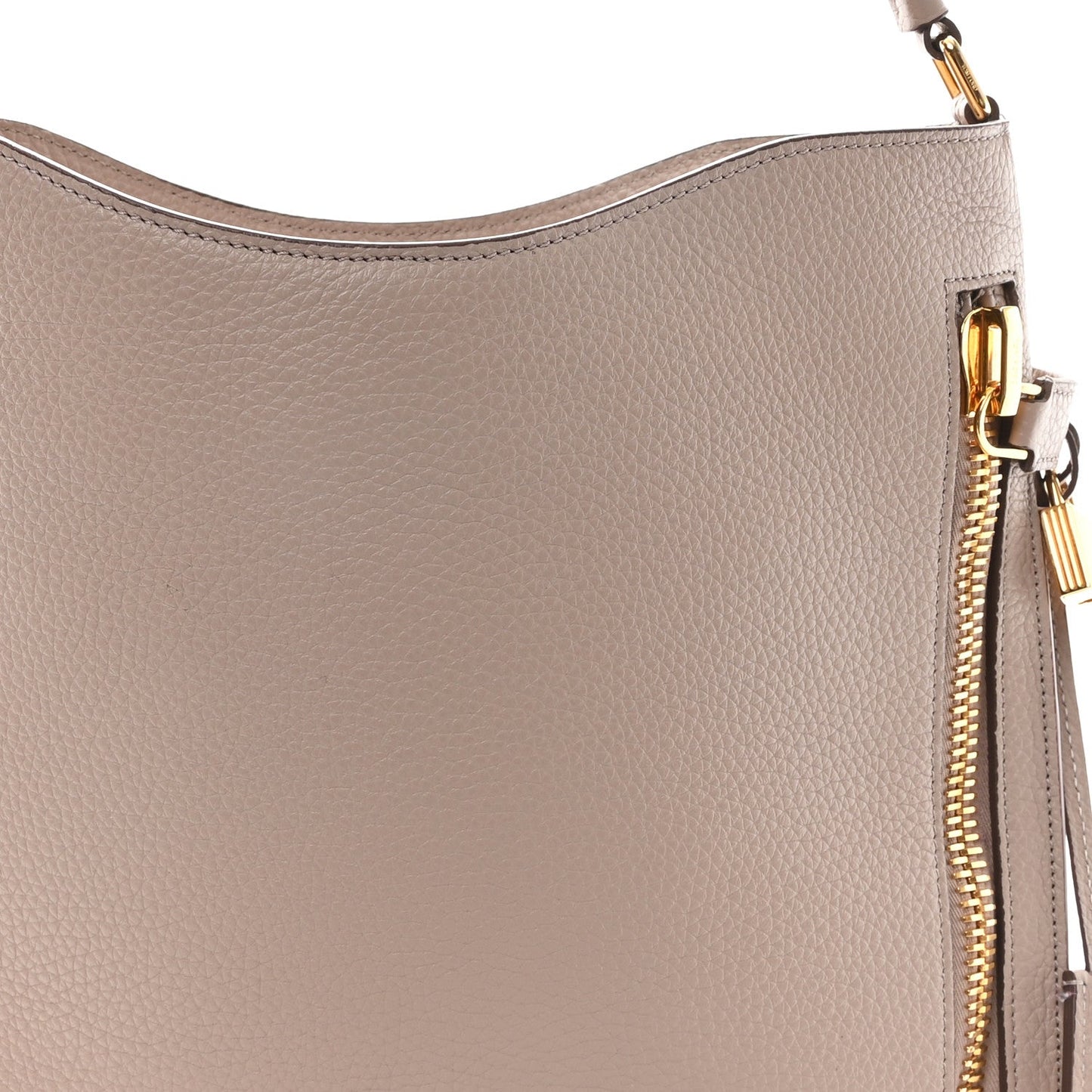 Pebbled Calfskin Small Alix Padlock Zip Hobo Bag Beige