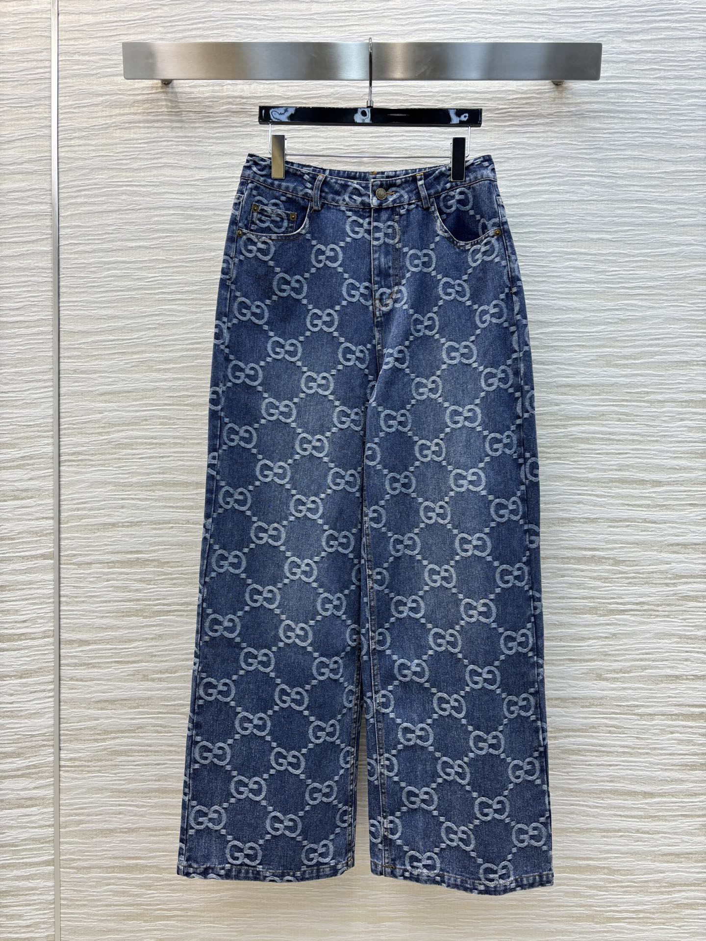 Gucci 2025 Logo Jacquard Straight Jeans Blue Cotton