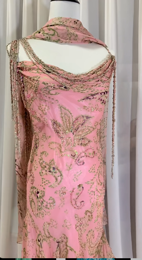 E??? Fairytale Pink Spaghetti Straps Mermaid Prom Gown Vintage Elegant Beaded Silk Long Prom Dress Guest Dresses