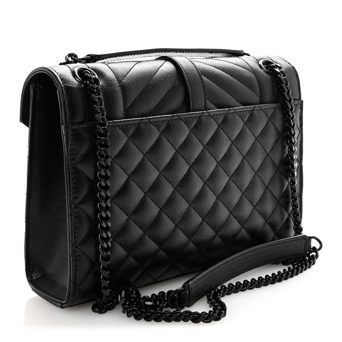 Grain De Poudre Textured Mixed Matelasse Triquilt Medium Monogram Monochrome Satchel Black