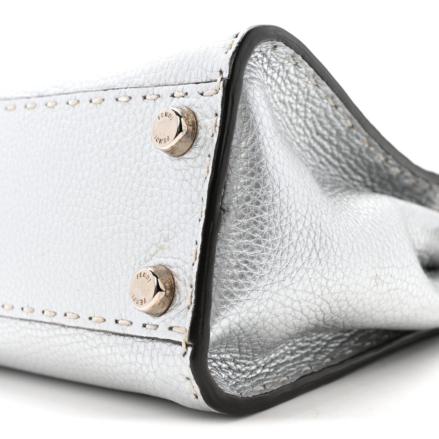 Cuoio Romano Lux Selleria Mini Peekaboo Iconic Satchel Argento