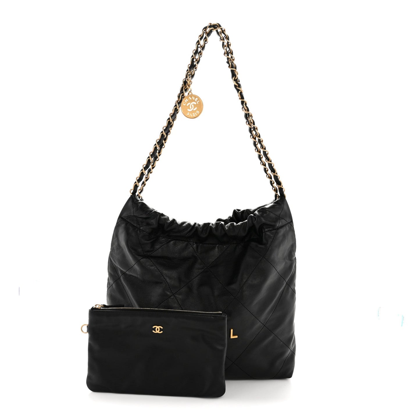 Shiny Calfskin Quilted Small Chanel 22 Black