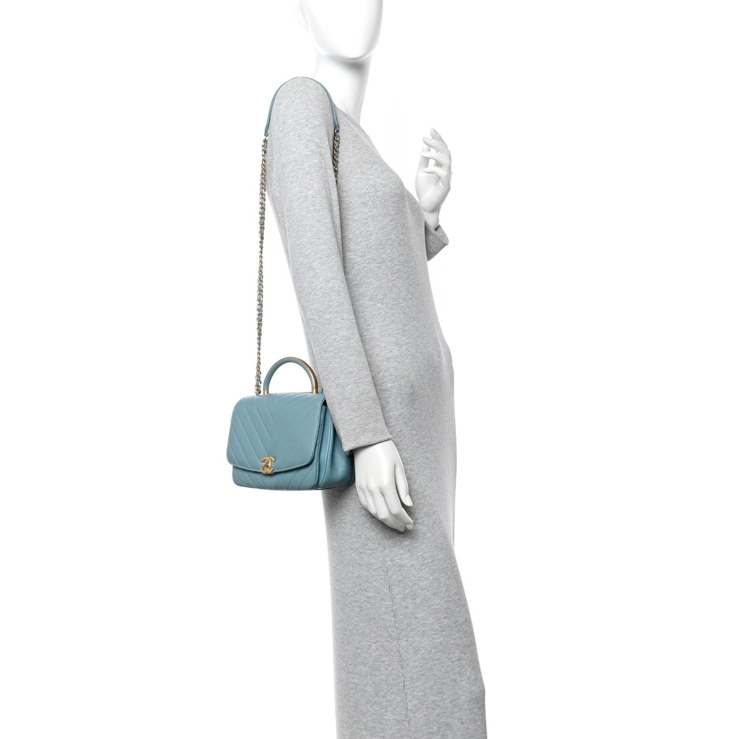 Lambskin Chevron Quilted Gold Top Handle Flap Bag Blue
