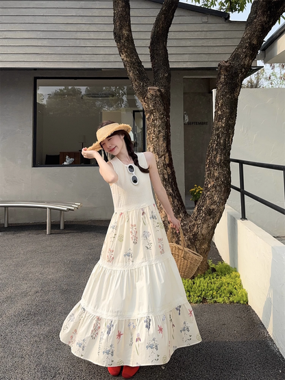 New Fashion Floral Design Beach Holiday A-line Sleeveless Vintage Dress TP3318