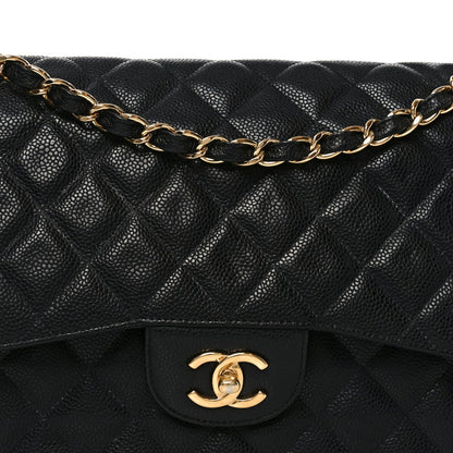 Caviar Quilted Jumbo Double Flap Black
