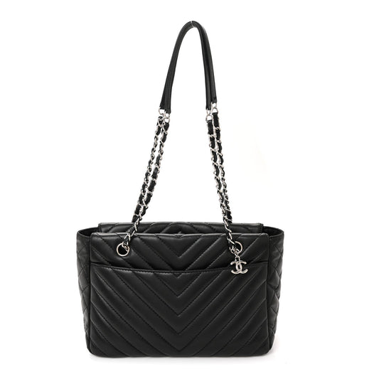 Lambskin Surpique Chevron Small Tote Black