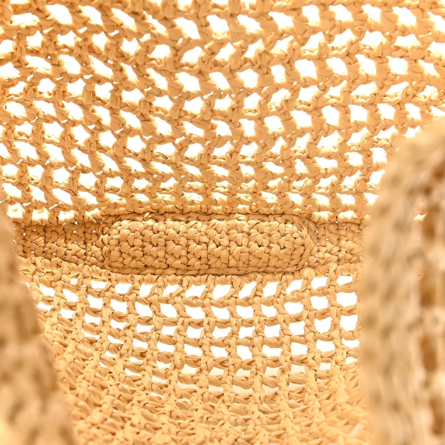 Yarn Raffia Effect Crochet Logo Embroidered Tote Bag Naturale