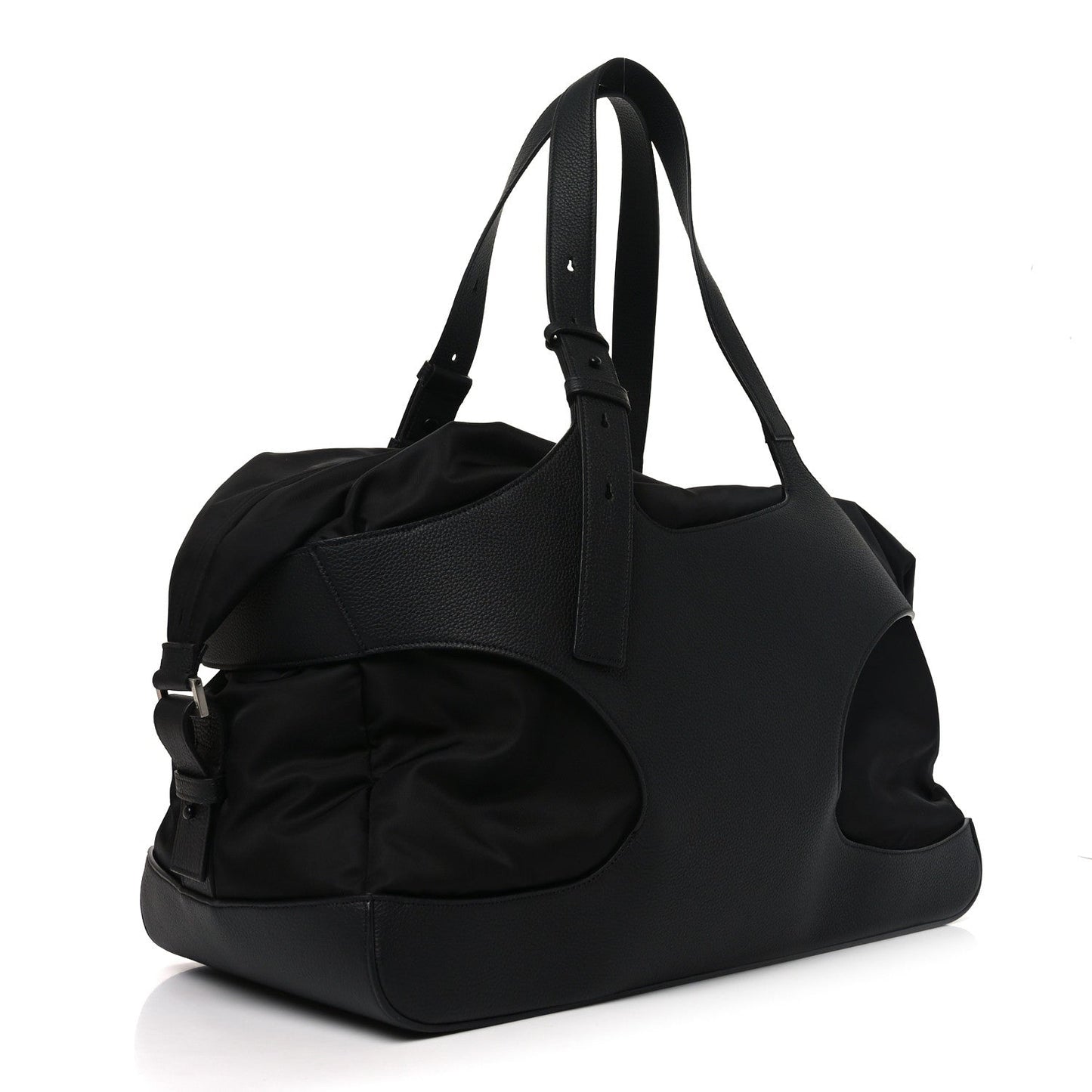 Nylon Calfskin Cut Out Duffle Bag Black