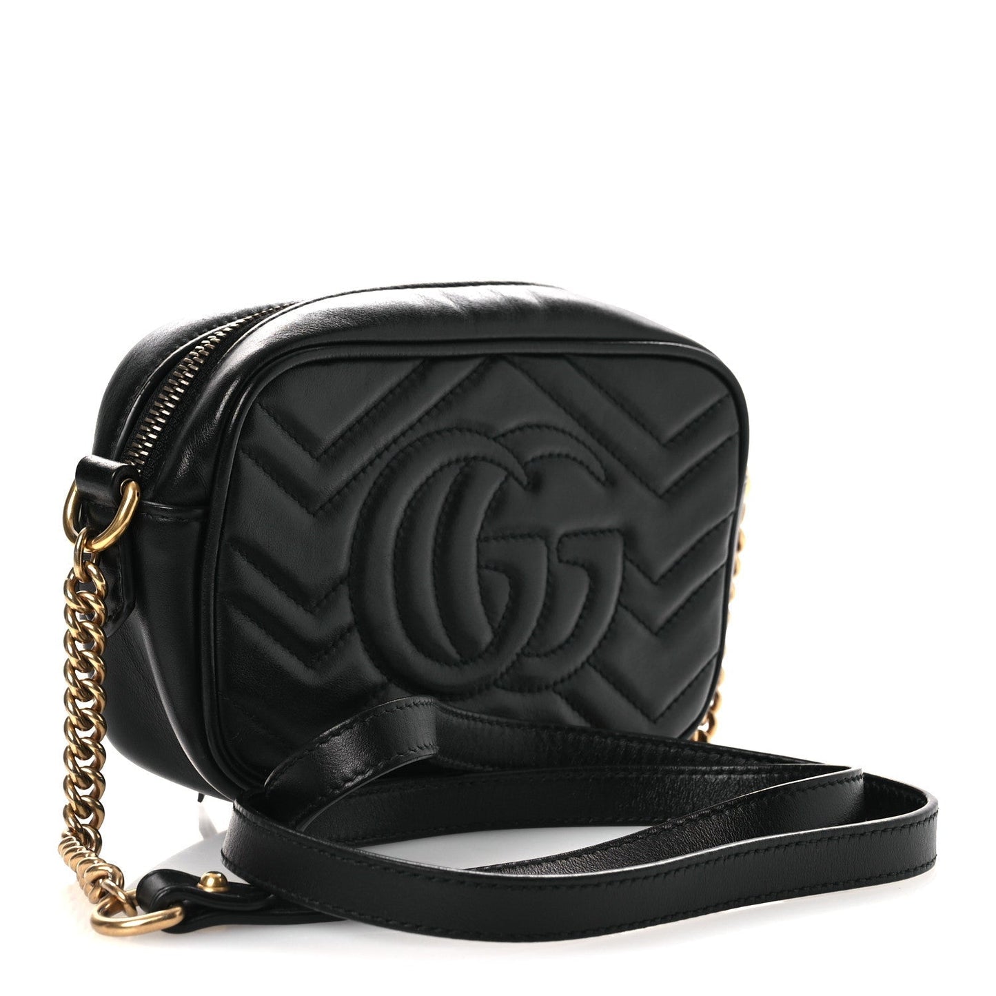 Calfskin Matelasse Mini GG Marmont Chain Shoulder Bag Black