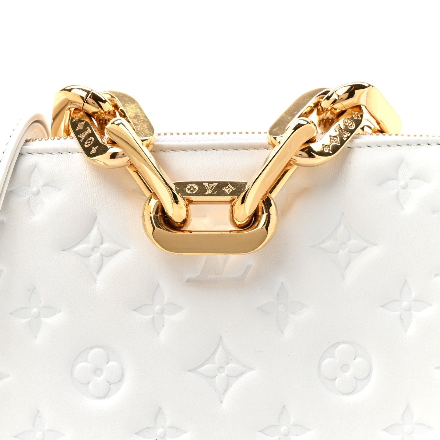 Lambskin Embossed Monogram Coussin BB White