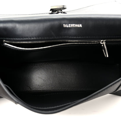 Semi Matte Soft Textured Calfskin Downtown Shoulder Bag Black
