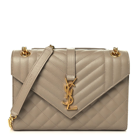 Grain De Poudre Textured Mixed Matelasse Medium Triquilt Monogram Satchel Dusty Grey