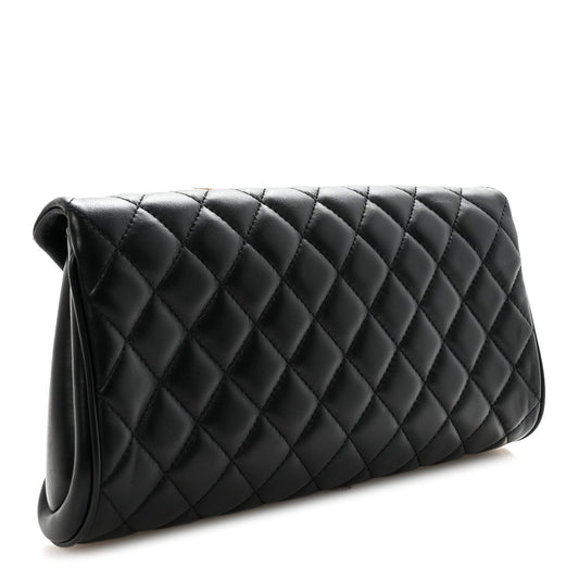Lambskin Quilted Fold Up Again Clutch Black