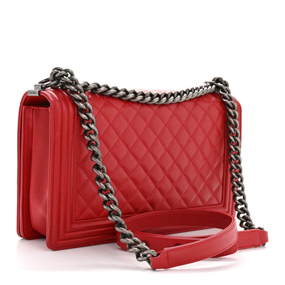Calfskin Quilted New Medium Boy Flap Red