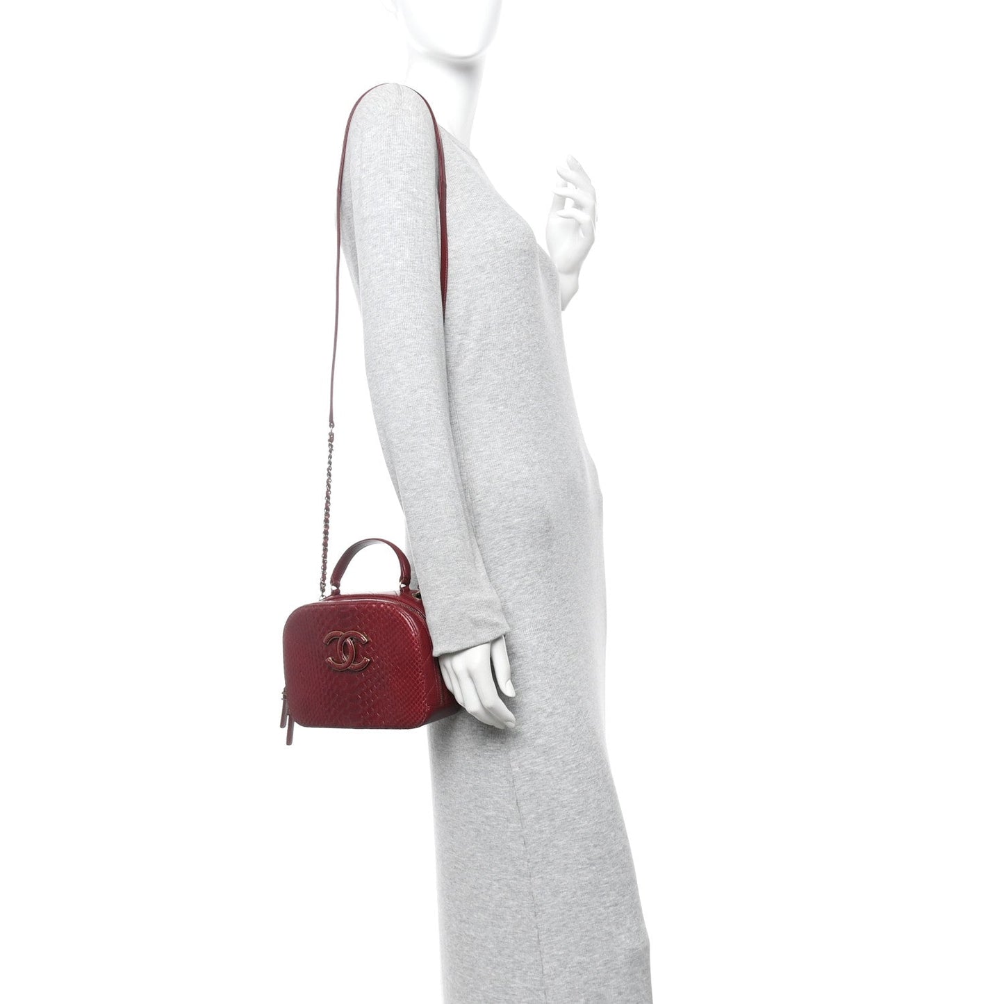 Snakeskin Calfskin Quilted Small Coco Curve Vanity Burgundy