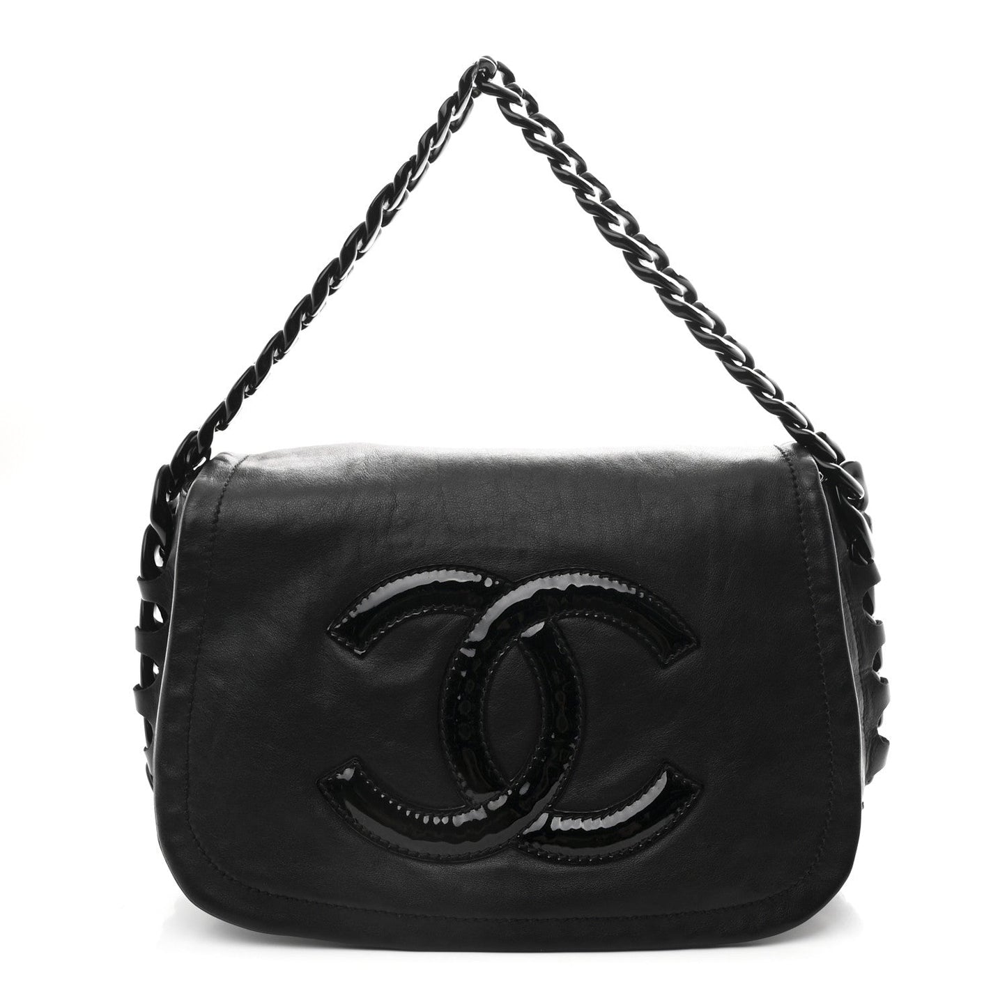 Calfskin Modern Chain Rhodoid Flap Black