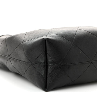 Shiny Lambskin Quilted Medium Hobo Black