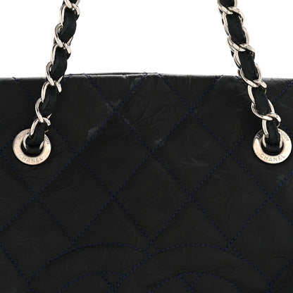 Crinkled Calfskin Grand Timeless Shopping Tote GTT Dark Blue