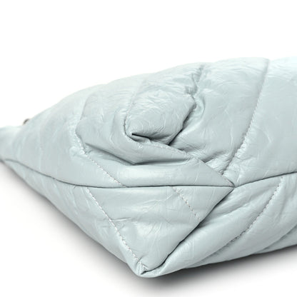 Crushed Calfskin Quilted Crush Small Tote Bag Light Blue