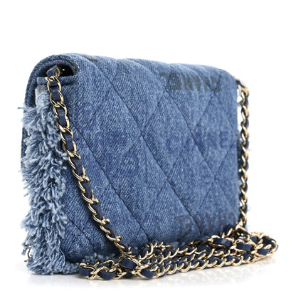 Denim Quilted Denim Mood Clutch With Chain Blue Multicolor