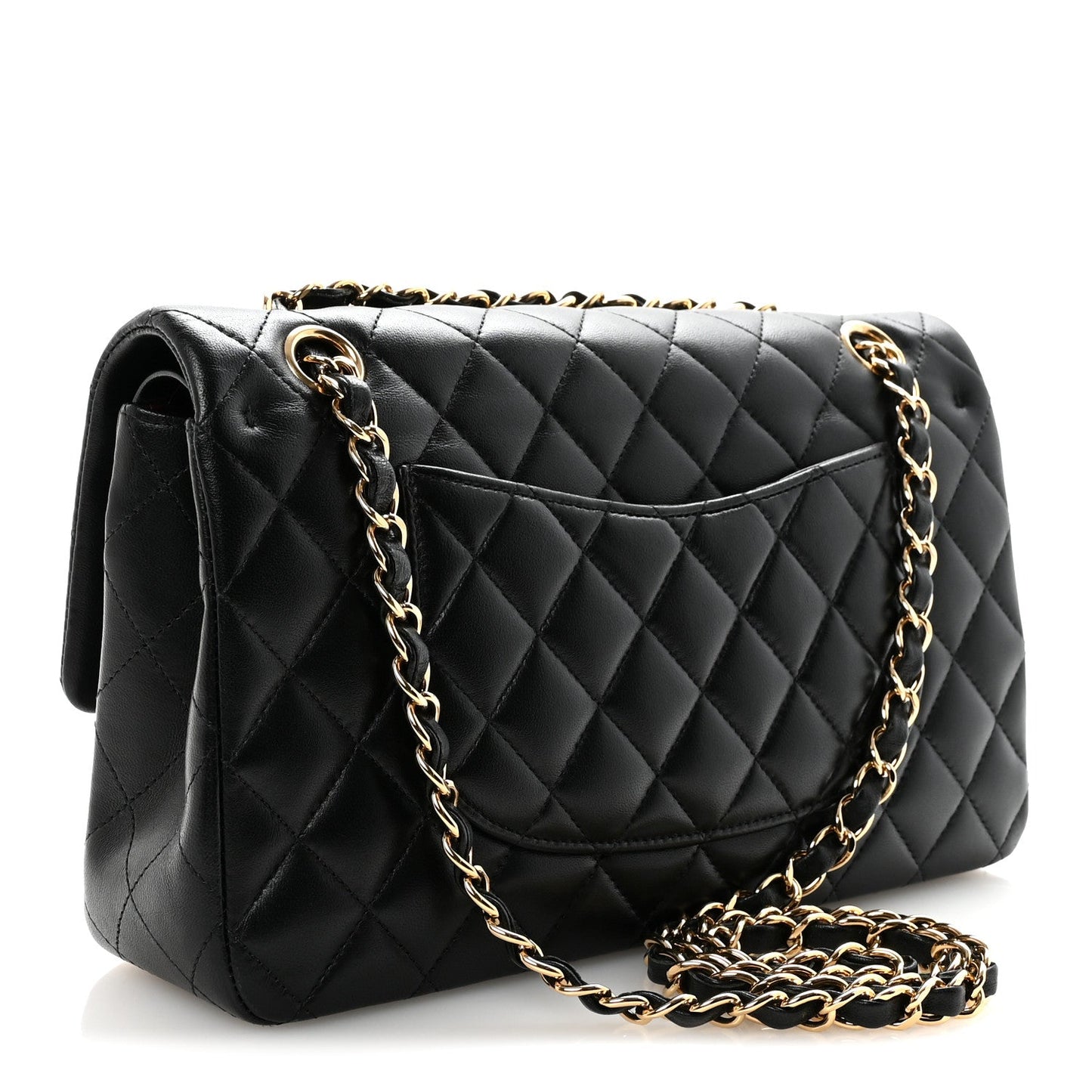 Lambskin Quilted Medium Double Flap Black