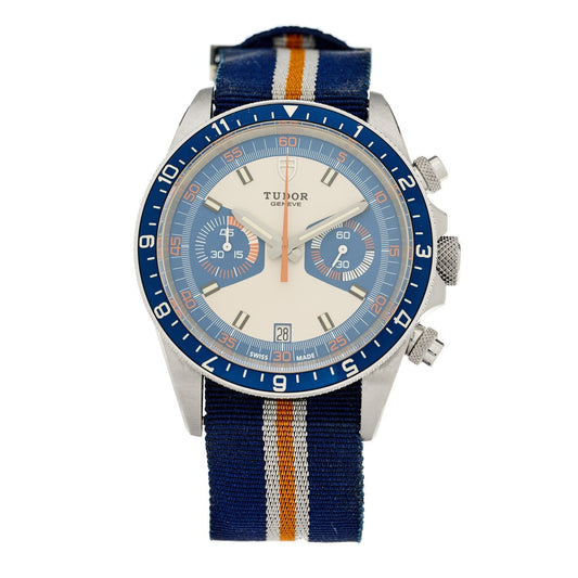 Stainless Steel Fabric 42mm Heritage Chrono Automatic Watch Blue 70330B