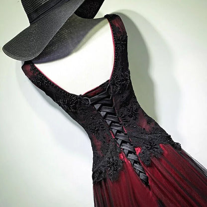 Gorgeous Black And Red V-Neckline Tulle Beaded Prom Dress, Long Evening Gown    fg1880