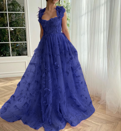 Butterfly Purple Prom Gown Elegant Long Prom Dresses