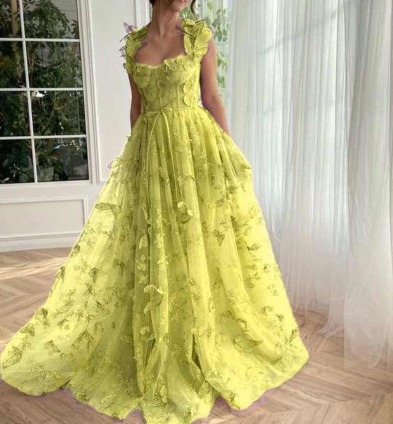 Butterfly Purple Prom Gown Elegant Long Prom Dresses