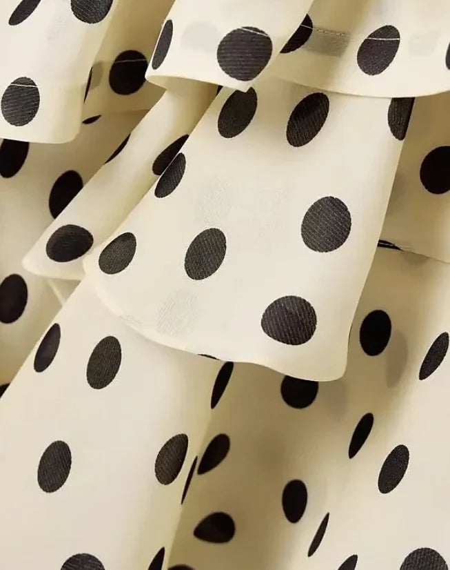 Vintage Polka Dot Strapless Long Prom Dress Sweetheart Ruffle Tiered Formal Dress TP4602