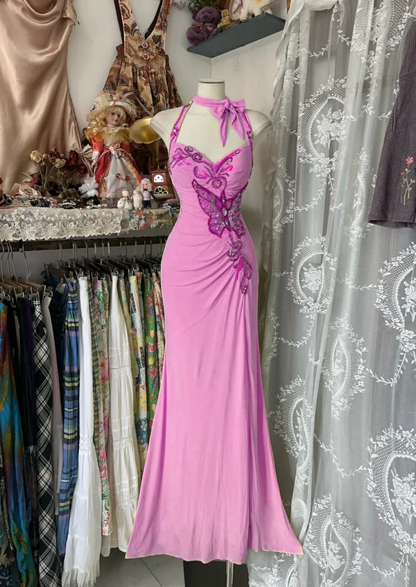 Yellow Halter Mermaid Long Prom Gown Evening Dress
