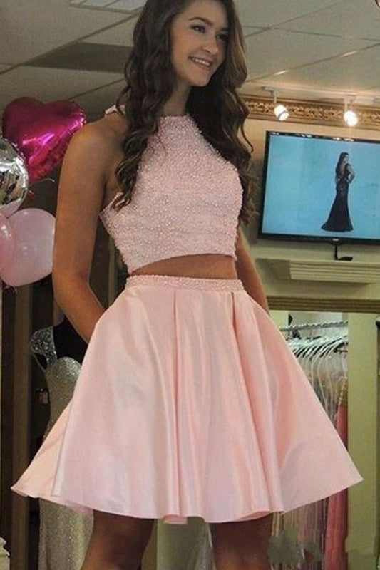 PM292,Two Pieces Homecoming Dresses,Beaded Graduation Dress