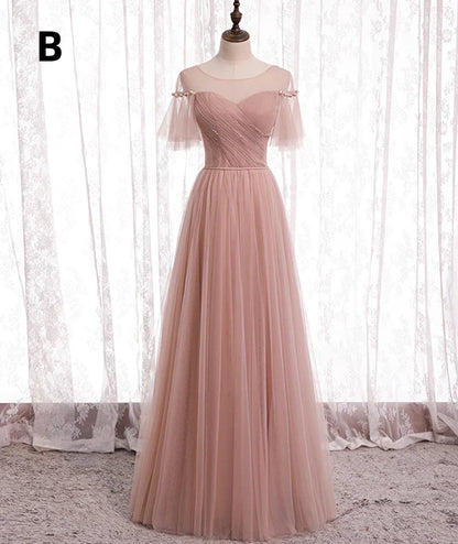 Elegant Pink Sweetheart A-Line Tulle Party Dress Evening Gown Bridesmaid Dress TP4292