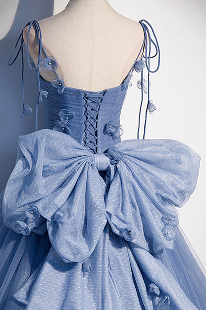 Blue tulle long A line prom dress blue evening dress s51