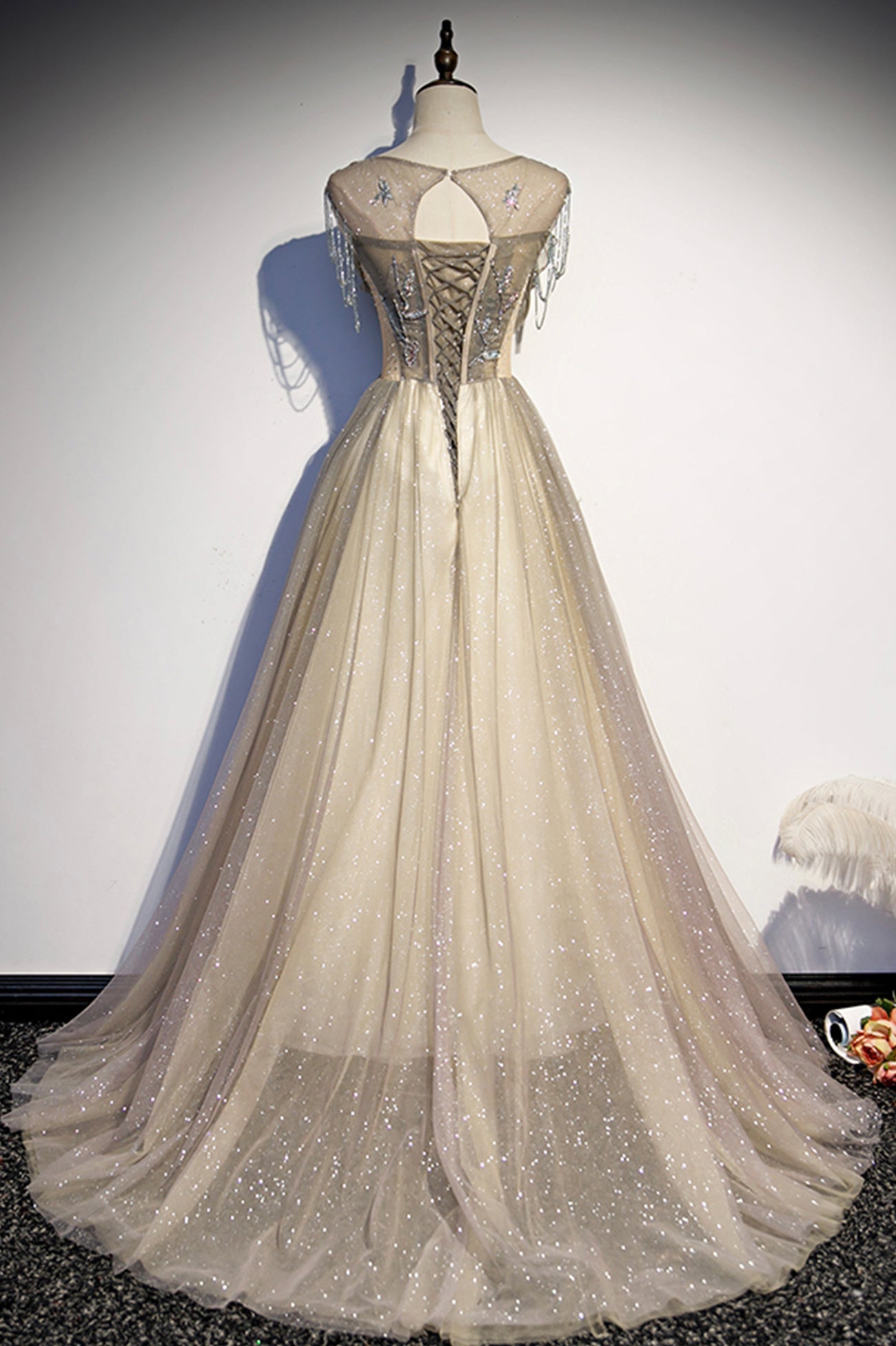 Stylish tulle long prom dress A line evening dress s108