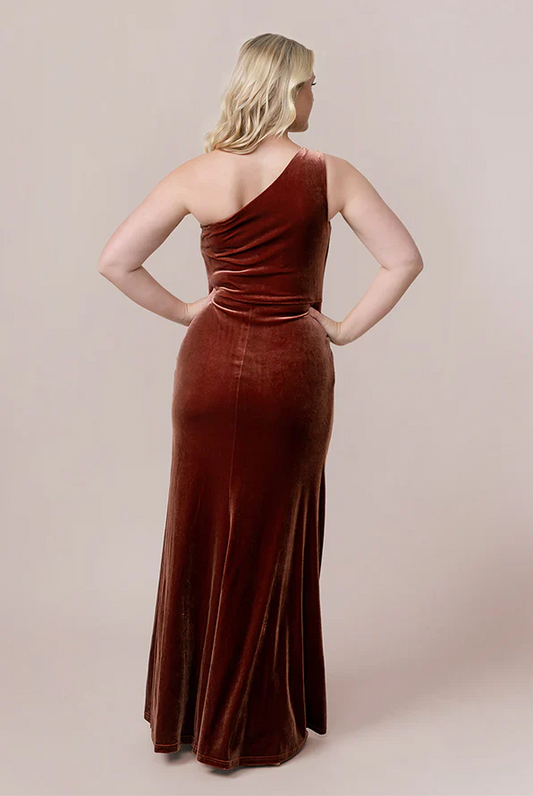 omberprom Fashionable and Beautiful Single shoulder Velvet dress Velvet Bridesmaid Dress with split