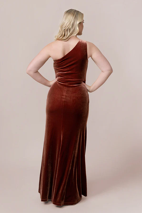 omberprom Fashionable and Beautiful Single shoulder Velvet dress Velvet Bridesmaid Dress with split