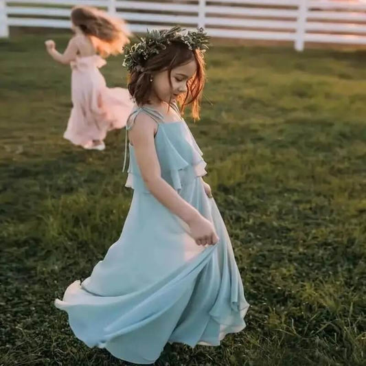 Floor Length Boho Chiffon Flower Girl Dresses Spaghetti Straps