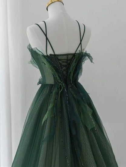 Forest Style Emerald Green Beading Tulle Dress, Prom Dress Fairy,Prom Gowns Graduation Prom Dresses