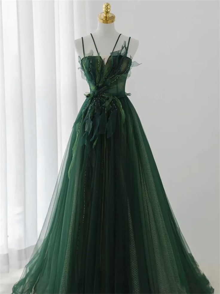 Forest Style Emerald Green Beading Tulle Dress, Prom Dress Fairy,Prom Gowns Graduation Prom Dresses