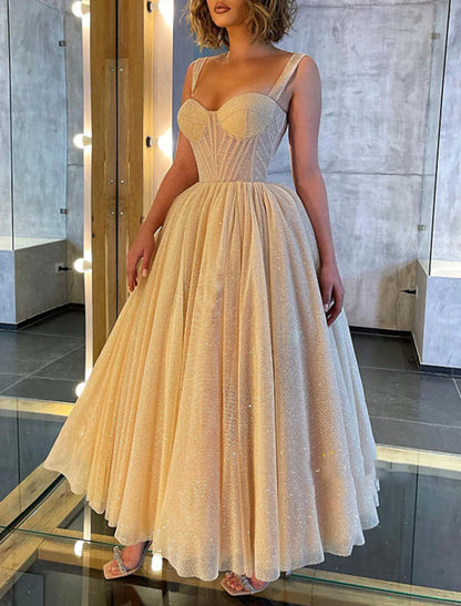 omberprom Ball Gown Prom Dresses Formal Women's Dresses Wedding Guest Wedding Party Ankle Length Sleeveless Spaghetti Strap Tulle with Glitter Sequin